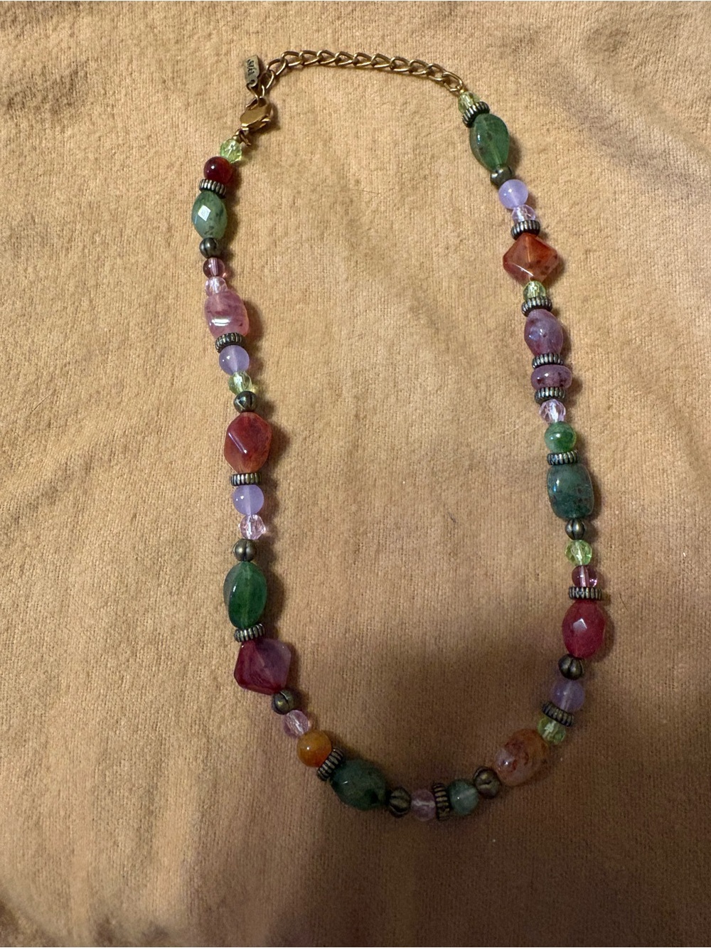 Vintage 1928 Multicolor Beaded Woman's Necklace - Gold Chain Accent